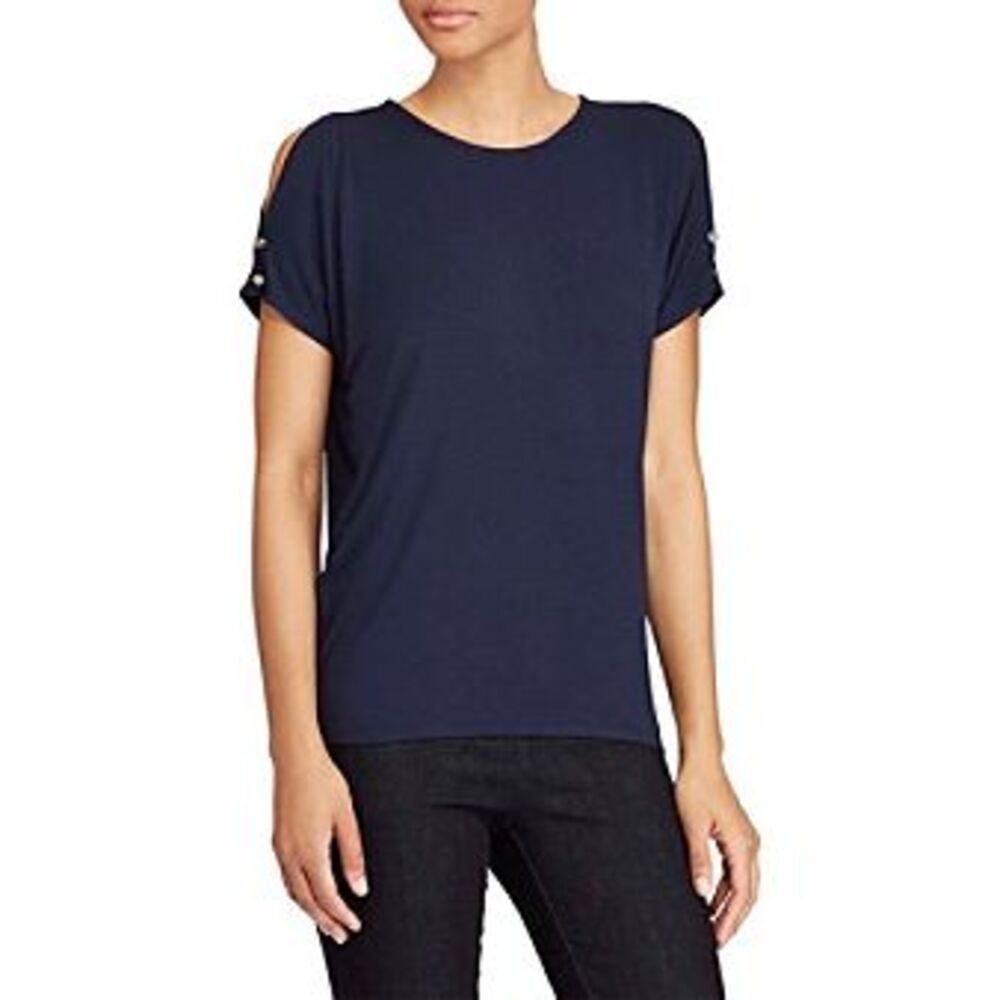 Lauren Ralph Lauren Womens Lutreu Jersey Cold Shoulder Casual Top